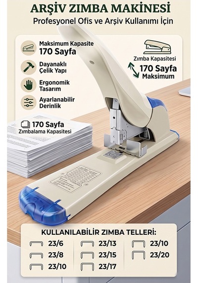 Büyük Boy Zımba Makinesi 1 Adet Kangaro Ds-23s20fl Arşiv Tipi Zımba Makinası 170 Yaprak Kapasiteli Zımba Teli Kollu
