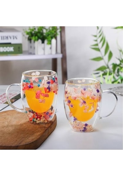 Organik Çiçekli Borosilikat Bardak 350 Ml. Royaleks-brd-150 Bh Çok Renkli