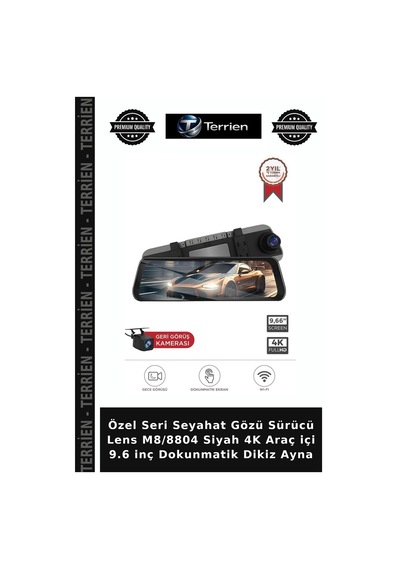 Özel Seri Seyahat Gözü Sürücü Lens M8/8804 Siyah 4k Araç İçi 9.6 İnç Dokunmatik Dikiz Ayna