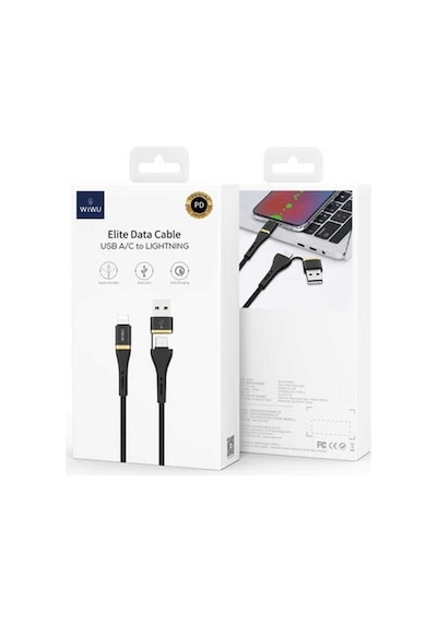 Wiwu Ed-105 2 In 1 Usb A- Type-C To Lightning Elite Data Cable (500161623)-Siyah