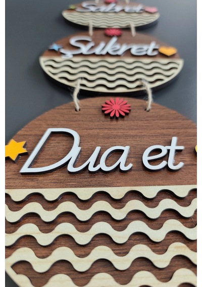 Sabret Şükret Dua Et 2d Mdf Lazer Kesim Ceviz Kapı Ve Duvar Süsü