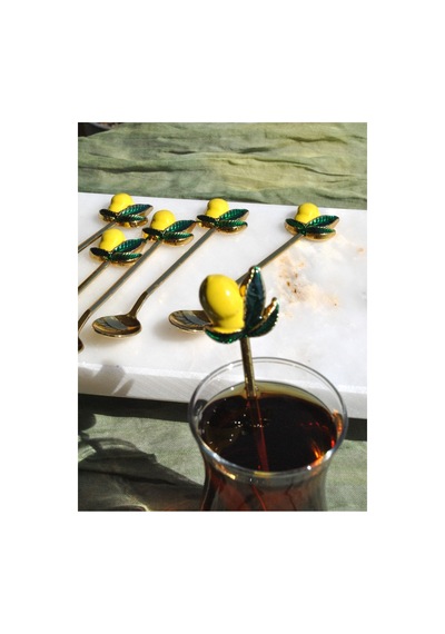 6 Adet Limonlu Gold Çay Kaşığı Sunum Limon Dekorlu Çay Kaşık