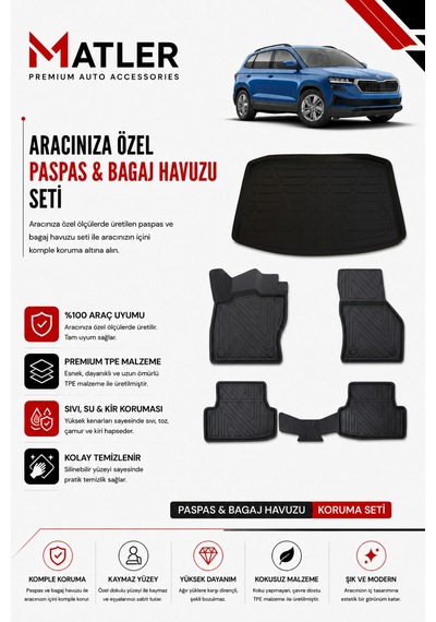 Skoda Karoq 2018 Model 4d Ekstra Havuzlu Paspas Ve Bagaj Havuzu Set