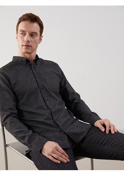 Lcwaıkıkı Classic Siyah Regular Fit Armürlü Cepli Erkek Gömlek
