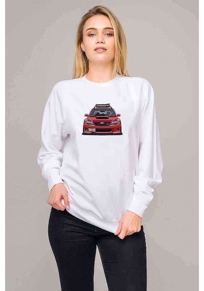 Subaru Red Line Baskılı Beyaz Kadın Sweatshirt