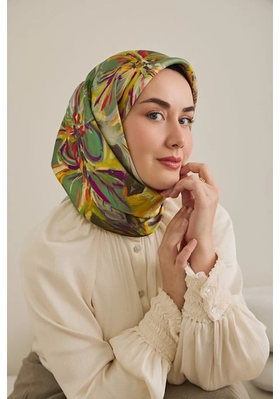 Silk Home Tivil Saf İpek 11501 - 07 Çim Yeşili Çiçek Desen Yeşil