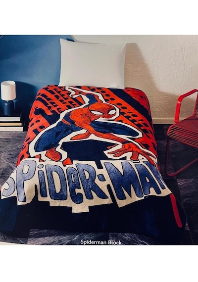 Taç Lisanslı Battaniye Spiderman Block Tek Kişilik Kırmızı - Mavi