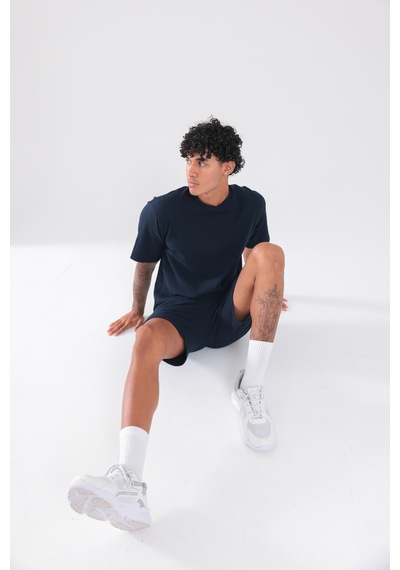 Rowinger Waffle Dokulu Oversize T-shirt Ve Şort Erkek Takım Navyblue