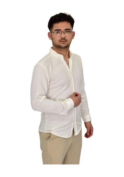 Erkek Likralı Spor Silim Fit Gömlek Bgl-st04331 Beyaz