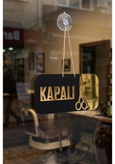 Ahşap Üzeri Gold Aynalı Pleksi Açık-kapalı Terzi Ve Kuaför Tabelası