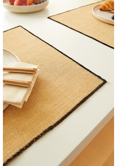 Home Wave 6'lı Siyah Dikiş Detaylı Jüt Amerikan Servis 45 X 35 Cm Bej