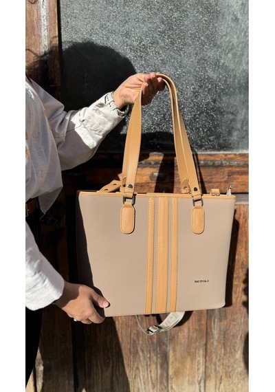 Kadın Orijinal Just Polo Yeni Sezon Büyük Boy 3 Bölmeli Lüks El Ve Omuz Çantası Shoulder Bag Bej