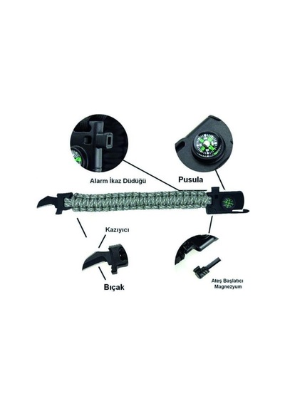 Premium Çok Fonksiyonlu Avcılık Malzemesi Keşif Aracı Single Sword Pusulalı Bıçaklı Parakort Çok Renkli