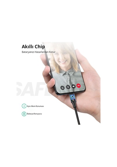 Örgülü Micro-usb & Usb-a Data Ve Şarj Kablosu 60146 - 1 Metre Siyah