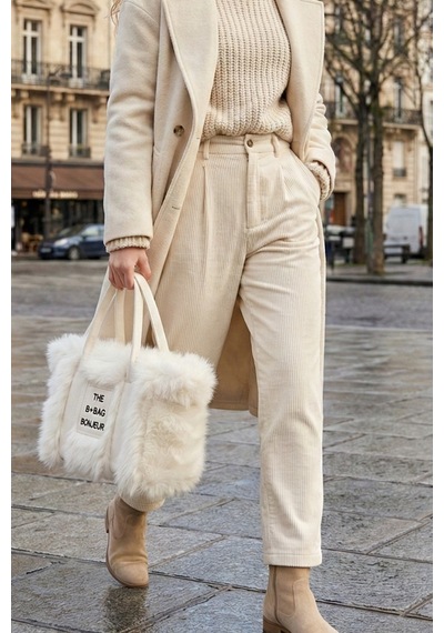 Vivazzaluxe Vintage Peluş Kürk Model Sonbahar, Kış The Bag Bonjeur Kadın El, Kol, Omuz Çanta Beyaz