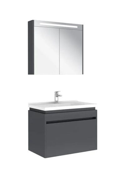 Kale Idea 2.0 80 Cm Tek Çekmeceli Set Parlak Antrasit Lavabo Dolabı + Aynalı Dolap