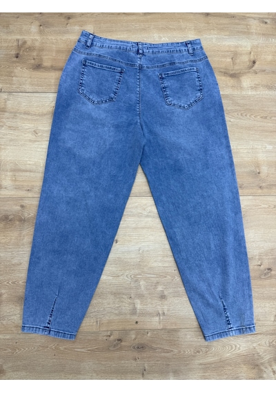 Büyük Beden Mom Kesim Yan Şerit Detaylı Denim Kadın Pantolon Mavi