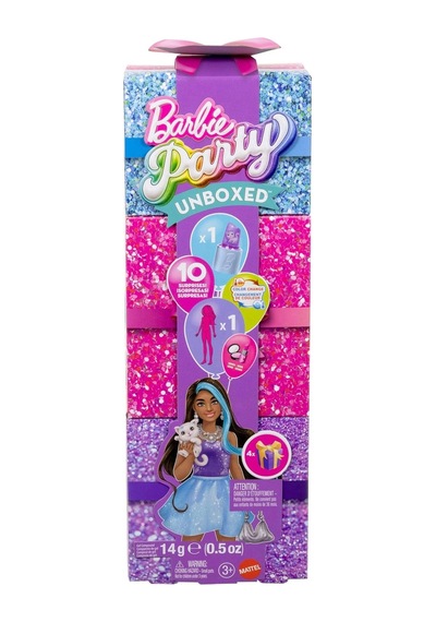 Barbie Parti Paketi Bebek Ve Aksesuarlar, Muhteşem Parti Serisi, Renk Değişimi Dahil 10 Sürpriz, Mor