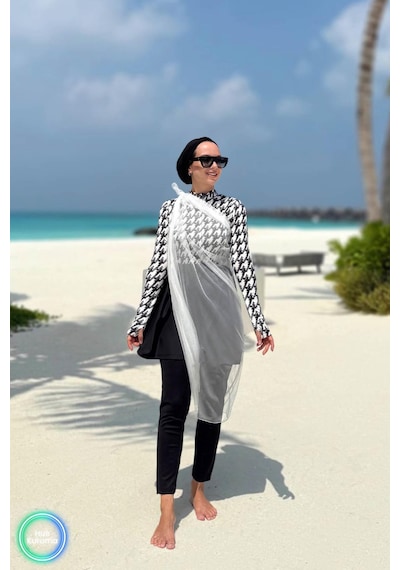 Kahijab Island Sörf 4'lü Tesettür Mayo - Siyah Siyah