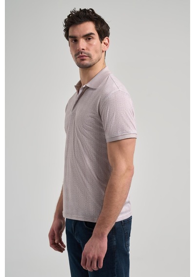 Bej Kısa Kol Baskılı Pike Polo Yaka Cepsiz Esnek Casual Slim Fit Tişört 1011250150 Bej