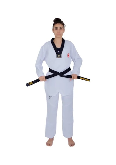 Haşado Ultra Fighter Profesyonel Siyah Yaka Tekvando Elbise Beyaz