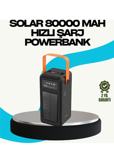 80000 Mah Güneş Enerjili Powerbank 4 Kablolu Type C Lightning Micro Usb - Sarı