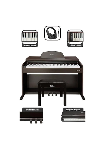 Midex Plx-190sr Dijital Piyano 88 Tuşlu Gül Ağacı Tuş Hassasiyetl