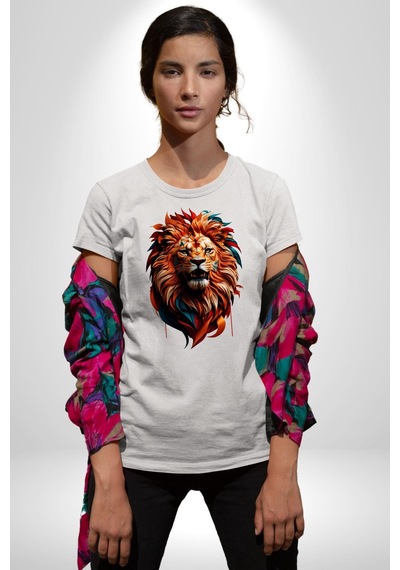 Renkli Kaplan Kükrüyor Unisex Unisex Beyaz Organik Baskılı T-shirt Penye Yüksek Kalite Beyaz