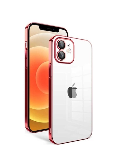 Apple Uyumlu iPhone 12 Kılıf Kamera Korumalı Renkli Çerçeveli Zore Garaj Kapak Kırmızı