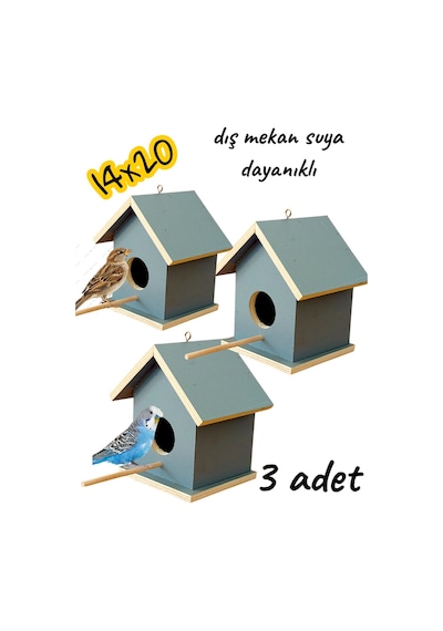 Ahşap Kuş Yuvası Kuş Evi 14x20 Suya Dayanıklı 3 Adet