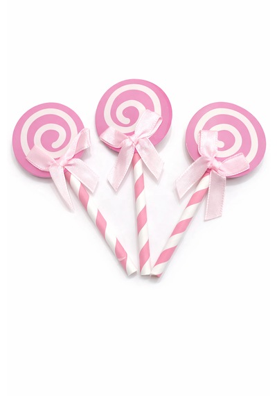 Pembe Lolipop Pipet Doğum Günü Pasta & Cupcake Süsü 6'lı Set Diş Buğdayı , Baby Shower