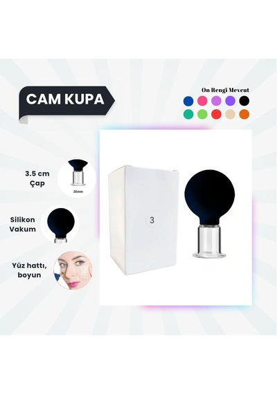 Silikon Vakumlu Cam Yüz Masaj Kupası No:3 Siyah Çok Renkli