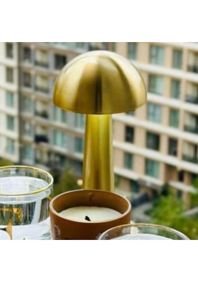 Mantar Model Dimmerli Şarjlı Retro Masa Lambası Gold Renk Işık A