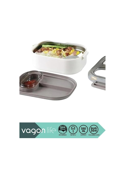 Vagonlife Bento 550ml Lunchbox Tek Katlı Bölmesiz Çelik Sefer Tası Yemek Kutusu Pembe Çok Renkli