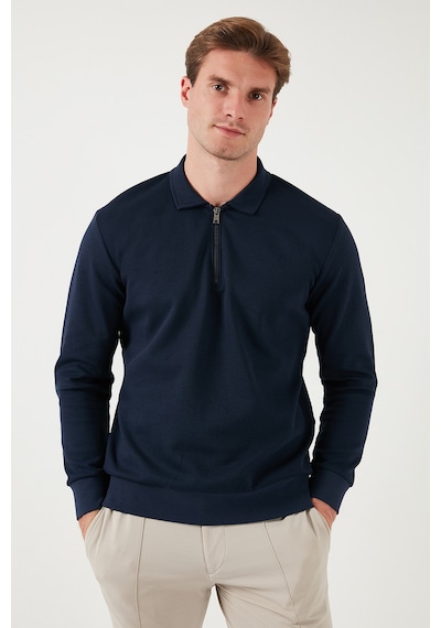 Buratti Pamuklu Regular Fit Yarım Fermuarlı Polo Yaka Erkek Sweat 5905789 Indigo
