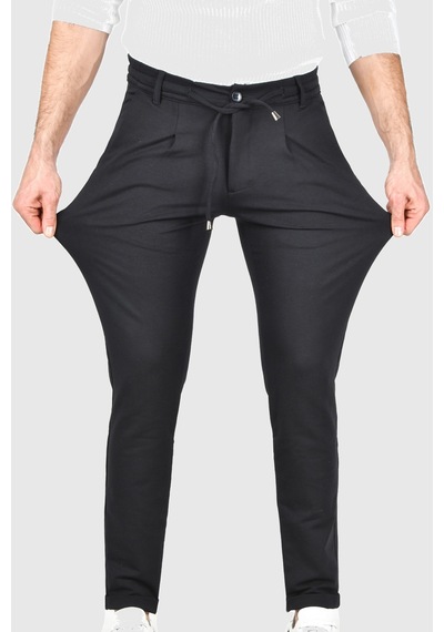 Deepsea Erkek Koyu Lacivert Beli Lastikli Slim Fit Likralı Duble Paça Penye Spor Pantolon 2502385 Koyu Lacivert