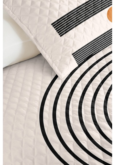 Geometrik Siyah Modern Genç Odası Tek Kişilik Pike Takımı - Hardal 160x220 Cm Kapitone Yatak Örtüsü Hafif Ot Tonu