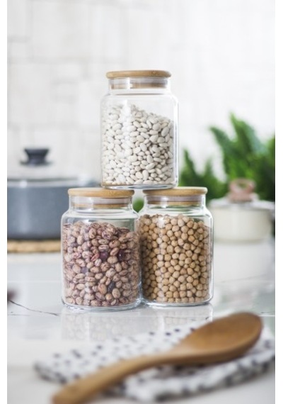3 Lü Set Bambu Kapaklı Cam Kavanoz & Erzak Saklama Kabı 800 Ml Orta Boy Vakum Kapak Diğer