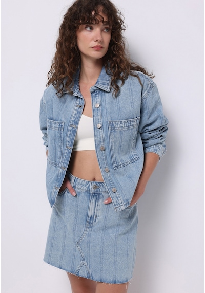 Colins Oversize Fit Fermuarlı Astarsız Kadın Mavi Ceket Cl1075125 Q1.v1 Dn44348 Denim