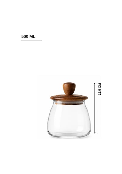 3 Boy Ahşap Kapaklı Vakumlu Borosilikat Cam Kavanoz Baharatlık (500 ml,700 ml,1200 ml)