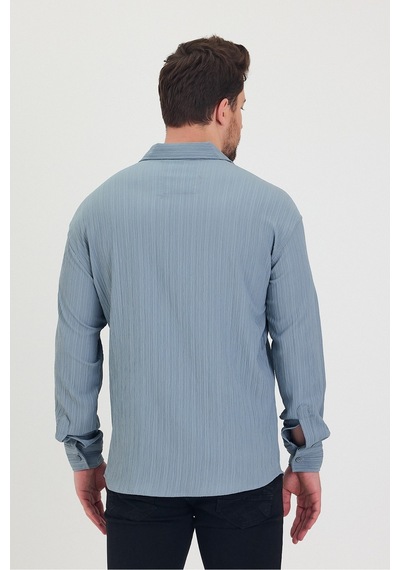 Tarz Cool Erkek Kendinden Çizgi Detaylı Slim Fit Dar Kalıp Uzun Kol Gömlek Mavi Tarz Cool Erkek Kendinden Çizgi Detaylı Slim Fit Dar Kalıp Uzun Kol Gömlek Mavi