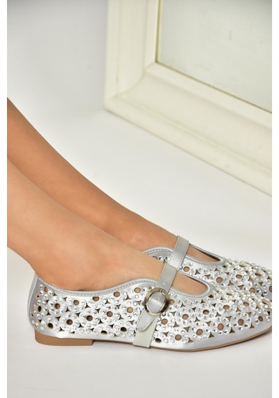 Fox Shoes U820086704 Gümüş Kumaş Kadın Babet Gümüş-kumaş Gümüş