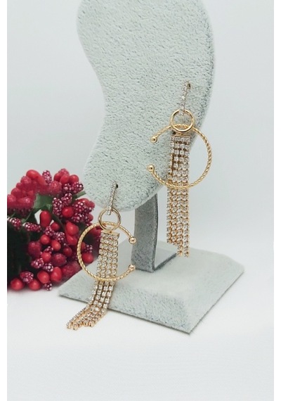 Rose Altın Kaplama Vip Seri Su Yolu Püsküllü C Küpe 6 cm Rose Gold