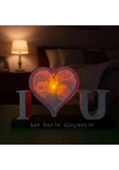 I Love U Temalı Işıklı Resim Ve Dekoratif Anı Objesi 17,5x10 Cm