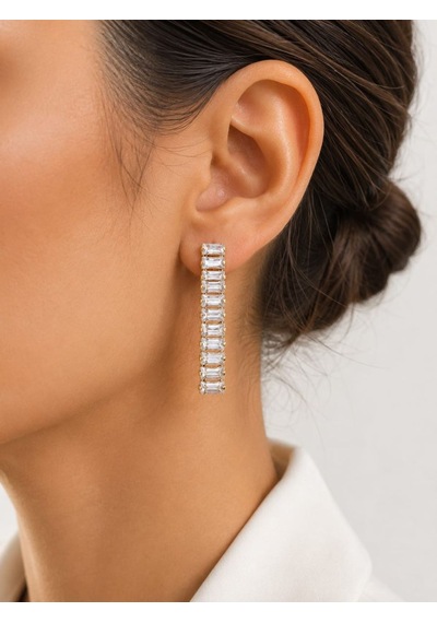 Cm Jewelry Su Yolu Zirkon Taşlı Gold Çelik Küpe Altın