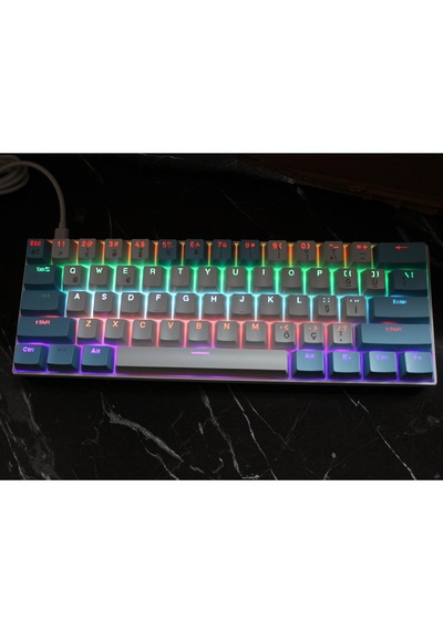 H61k Mini Mekanik Kablolu Gaming Oyuncu Klavye Türkçe Q Blue Switch 12 Ad Rgb Led Işık Modlu 61 Tuşlu