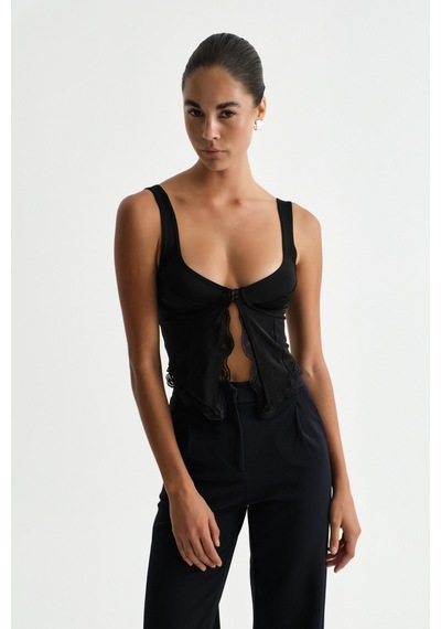 Açelyaokcu Premium Vento Orta Bel Wide Leg Dokuma Pantolon Lacivert