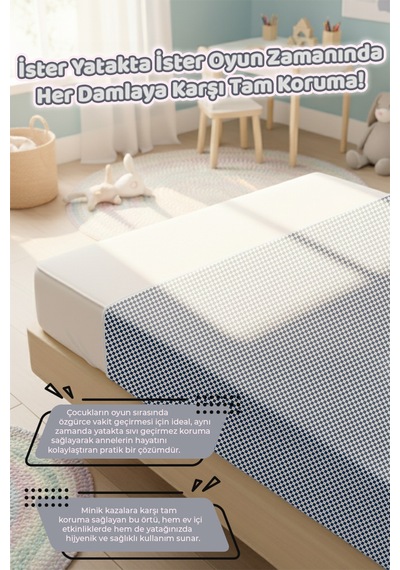 Proof Sıvı Geçirmez Etkinlik Aktivite Halı Örtüsü 100x140 Çok Amaçlı Bebek Çocuk Oyun Matı D.Denim
