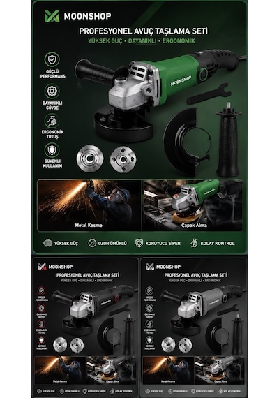 Moonshop 2800W Devir Ayarlı Avuç Içi Spiral Taşlama Makinesi 115-125 MM + 2 Adet Inox Disk