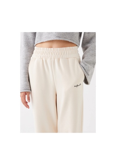 LC Waikiki Lcw Vision Bej Beli Lastikli Nakışlı Kadın Kalın Jogger Eşofman Alt BEIGE
